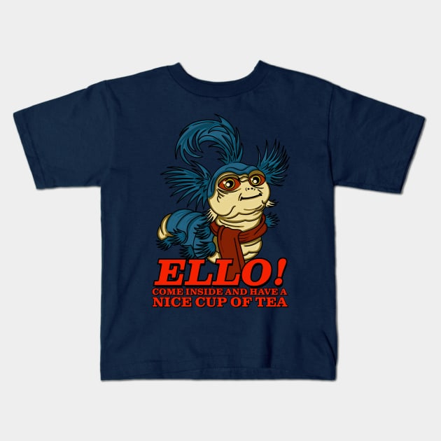 Ello Worm Come Inside and have a Nice Cup of Tea Kids T-Shirt by Meta Cortex